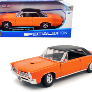 1965 Pontiac GTO Hurst Orange with Black Top and White Stripes "Special Edition" 1/18 Diecast Model Car by Maisto