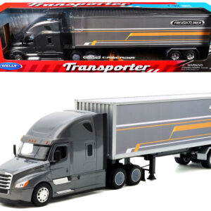 Freightliner Cascadia Truck Gray Metallic with Gray Container with Graphics "Transporter" Series 1/32 Diecast Model by Welly