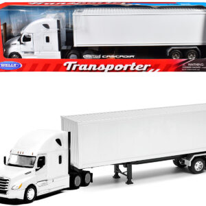 Freightliner Cascadia Truck White with White Container "Transporter" Series 1/32 Diecast Model by Welly