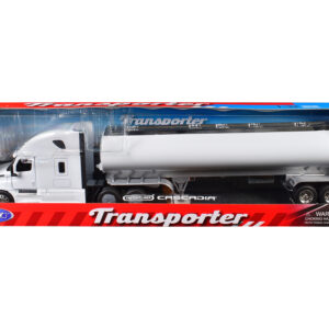 Freightliner Cascadia Truck White with White Tanker Trailer "Transporter" Series 1/32 Diecast Model by Welly