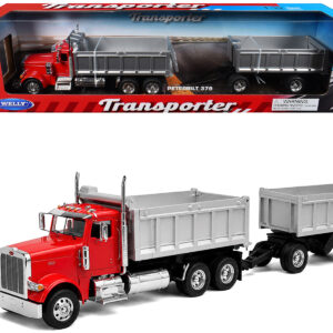 Peterbilt 379 Dump Truck Red with Gray Double Dump Trailer "Transporter" Series 1/32 Diecast Model by Welly