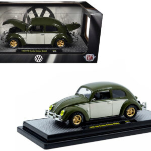 1952 Volkswagen Beetle Deluxe Model Dark Green with Beige Sides Limited Edition to 5250 pieces Worldwide 1/24 Diecast Model Car by M2 Machines