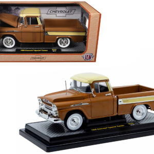 1958 Chevrolet Apache Cameo Pickup Truck Brown with Beige Top Limited Edition to 5250 pieces Worldwide 1/24 Diecast Model Car by M2 Machines