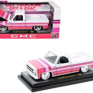 1976 GMC Sierra Grande 15 Pickup Truck White with Stripes Limited Edition to 9250 pieces Worldwide 1/24 Diecast Model Car by M2 Machines