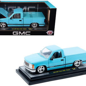 1988 GMC Sierra 1500 Custom Pickup Truck Light Blue with Black Stripes Limited Edition to 9250 pieces Worldwide 1/24 Diecast Model Car by M2 Machines