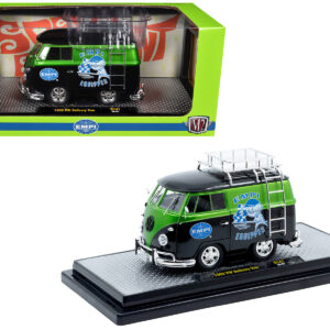 1960 Volkswagen Delivery Van "EMPI Equipped" Black and Green Metallic with Roof Rack and Ladder Limited Edition to 4050 pieces Worldwide 1/24 Diecast Model Car by M2 Machines