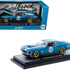 1970 Ford Mustang Sportsroof #70 Blue Metallic with White Stripes Limited Edition to 4050 pieces Worldwide 1/24 Diecast Model Car by M2 Machines