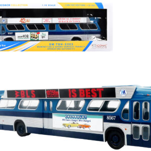 1963 GM TDH-5303 Transit Bus "MTA New York City Surface Transit" Blue Two-Tone with Graphics "The Bus & Motorcoach Collection" Limited Edition to 504 pieces Worldwide  1/43 Plastic Model by Iconic Replicas