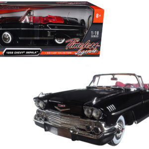 1958 Chevrolet Impala Convertible Black with Red Interior "Timeless Classics" 1/18 Diecast Model Car by Motormax