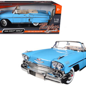 1958 Chevrolet Impala Convertible Light Blue "Timeless Classics" 1/18 Diecast Model Car by Motormax