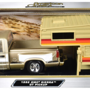 1992 GMC Sierra GT Pickup Truck Gold Metallic with White Sides with Camper Shell "American Classics" Series 1/24 Diecast Model Car by Motormax