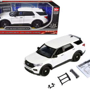 2022 Ford Police Interceptor Utility Unmarked White "Builder's Kit" "Law Enforcement and Public Service" Series 1/24 Diecast Model Car by Motormax