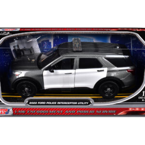 2022 Ford Police Interceptor Utility Gray Metallic with White Doors "Builder's Kit" with Flashing Light Bar and Front and Rear Lights and Sounds 1/24 Diecast Model Car by Motormax