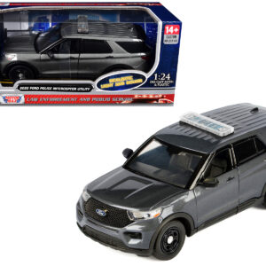 2022 Ford Police Interceptor Utility Dark Gray Metallic "Builder's Kit" with Flashing Light Bar and Front and Rear Lights and Sounds 1/24 Diecast Model Car by Motormax