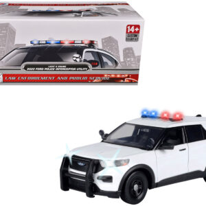 2022 Ford Police Interceptor Utility Plain White "Builder's Kit" with Flashing Light Bar and Front and Rear Lights and Sounds 1/24 Diecast Model Car by Motormax