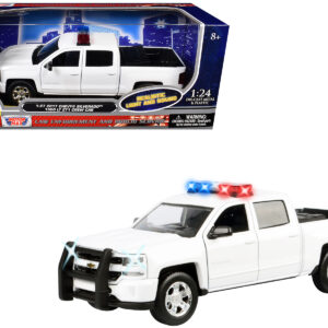 2017 Chevrolet Silverado 1500 LT Z71 Crew Cab Pickup Truck White with Flashing Light Bar and Front and Rear Lights and Sounds 1/27 Diecast Model Car by Motormax