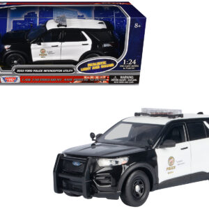 2022 Ford Police Interceptor Utility Black and White "Los Angeles Police Department (LAPD)" with Flashing Light Bar and Front and Rear Lights and Sounds 1/24 Diecast Model Car by Motormax