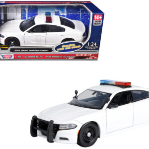 2023 Dodge Charger Pursuit Police Car Unmarked White with Flashing Light Bar Front and Rear Lights and 2 Sounds "Builder's Kit" 1/24 Diecast Model Car by Motormax