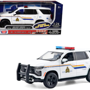 2025 Chevrolet Tahoe PPV "RCMP (Royal Canadian Mounted Police)" White with Stripes with Flashing Light Bar and Front and Rear Lights and Sounds 1/24 Diecast Model Car by Motormax