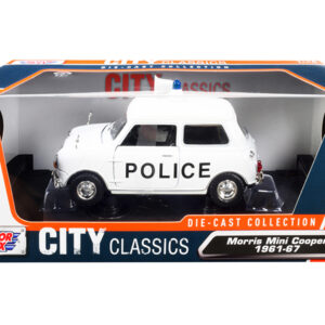 1961-1967 Morris Mini Cooper RHD (Right Hand Drive) "Police" White "City Classics" Series 1/18 Diecast Model Car by Motormax