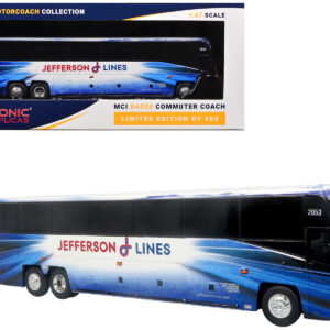 MCI D4520 Commuter Coach Bus "Jefferson Lines" White with Blue Graphics "The Bus & Motorcoach Collection" Limited Edition to 504 pieces Worldwide 1/87 (HO) Scale Diecast Model by Iconic Replicas