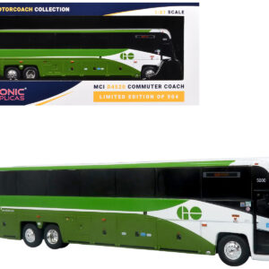 MCI D4520 Commuter Coach Bus "GO Transit" Green and White "The Bus & Motorcoach Collection" Limited Edition to 504 pieces Worldwide 1/87 (HO) Scale Diecast Model by Iconic Replicas
