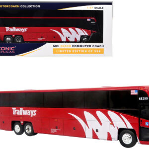 MCI D4520 Commuter Coach Bus "Burlington Trailways" Red with White Graphics "The Bus & Motorcoach Collection" Limited Edition to 504 pieces Worldwide 1/87 (HO) Scale Diecast Model by Iconic Replicas