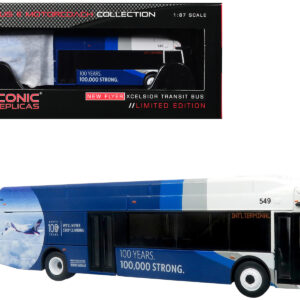 New Flyer Xcelsior XN40 Transit Bus "Delta Air Lines 100th Anniversary" Blue and White with Graphics "The Bus & Motorcoach Collection" Limited Edition 1/87 (HO) Scale Diecast Model by Iconic Replicas