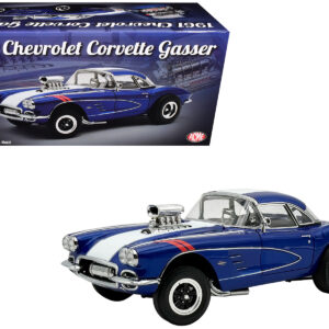 1961 Chevrolet Corvette Grand Sport Gasser Admiral Blue Metallic with White Stripe Limited Edition to 204 pieces Worldwide 1/18 Diecast Model Car by ACME