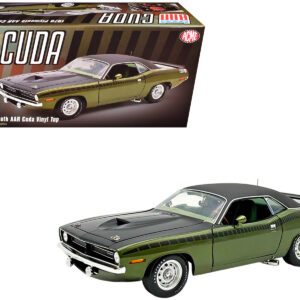 1970 Plymouth AAR Cuda Ivy Green Metallic with Black Stripes and Black Vinyl Top with Green Interior Limited Edition to 448 pieces Worldwide 1/18 Diecast Model Car by ACME