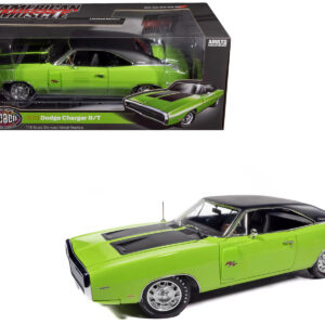 1970 Dodge Charger R/T "Muscle Car & Corvette Nationals" (MCACN) Sublime Green with Black Stripes and Black Vinyl Top "American Muscle" Series 1/18 Diecast Model Car by Auto World