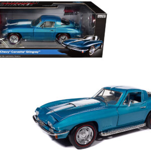 1967 Chevrolet Corvette Stingray Light Blue Metallic with White Hood Stripe "American Muscle" Series 1/18 Diecast Model Car by Auto World