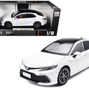 2023 Toyota Camry Hybrid White Metallic with Black Top 1/18 Diecast Model Car by Heimanba