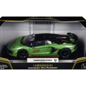 Lamborghini Aventador SVJ Roadster Green Metallic with Carbon Top and Gold Accents 1/18 Diecast Model Car by Heimanba