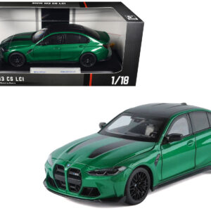 BMW M3 CS LCI Green Metallic with Matt Black Top and Hood Stripes 1/18 Diecast Model Car by Heimanba