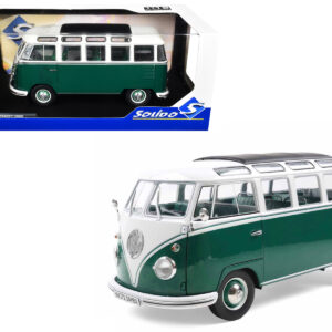 1962 Volkswagen T1 Samba Bus Green and White 1/18 Diecast Model Car by Solido