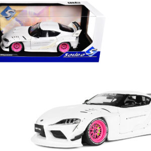 2025 Toyota GR Supra "Liberty Walk" Body Kit White Metallic with Pink Wheels 1/18 Diecast Model Car by Solido